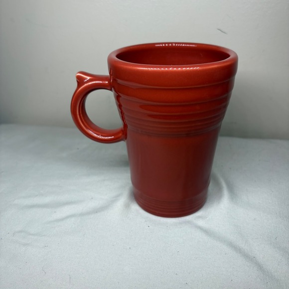 Fiesta Pottery Mug Red Tall Tapered Ribbed Flamingo Handle HLC USA Coffee Latte - Picture 2 of 5